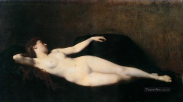 donna sul divano nero desnudo Jean Jacques Henner Pinturas al óleo